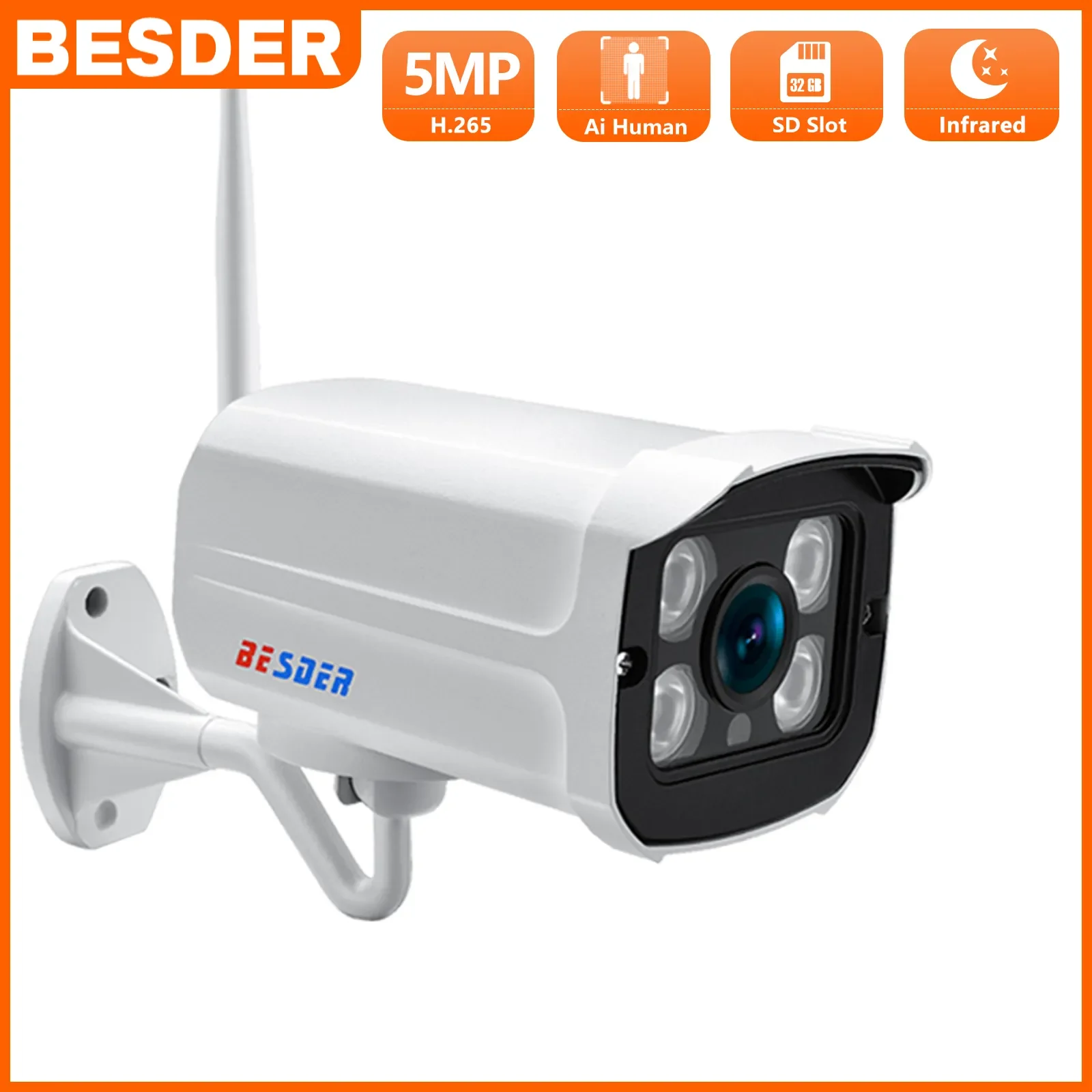 

NEW2023 BESDER 5MP Audio IP Camera WIFI Wireless AI Human Detect ICSee 1080P CCTV Bullet Outdoor Surveillance Camera With SD Car