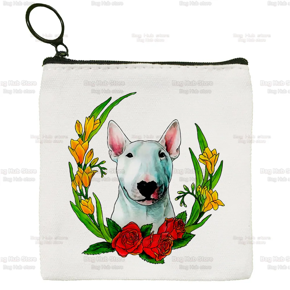 Bull Terrier Group Cute Pet Dog Logo Funny Cartoon Coin Purse Female Mini Canvas Art Cute Key Case Coin Purse Student Wallet