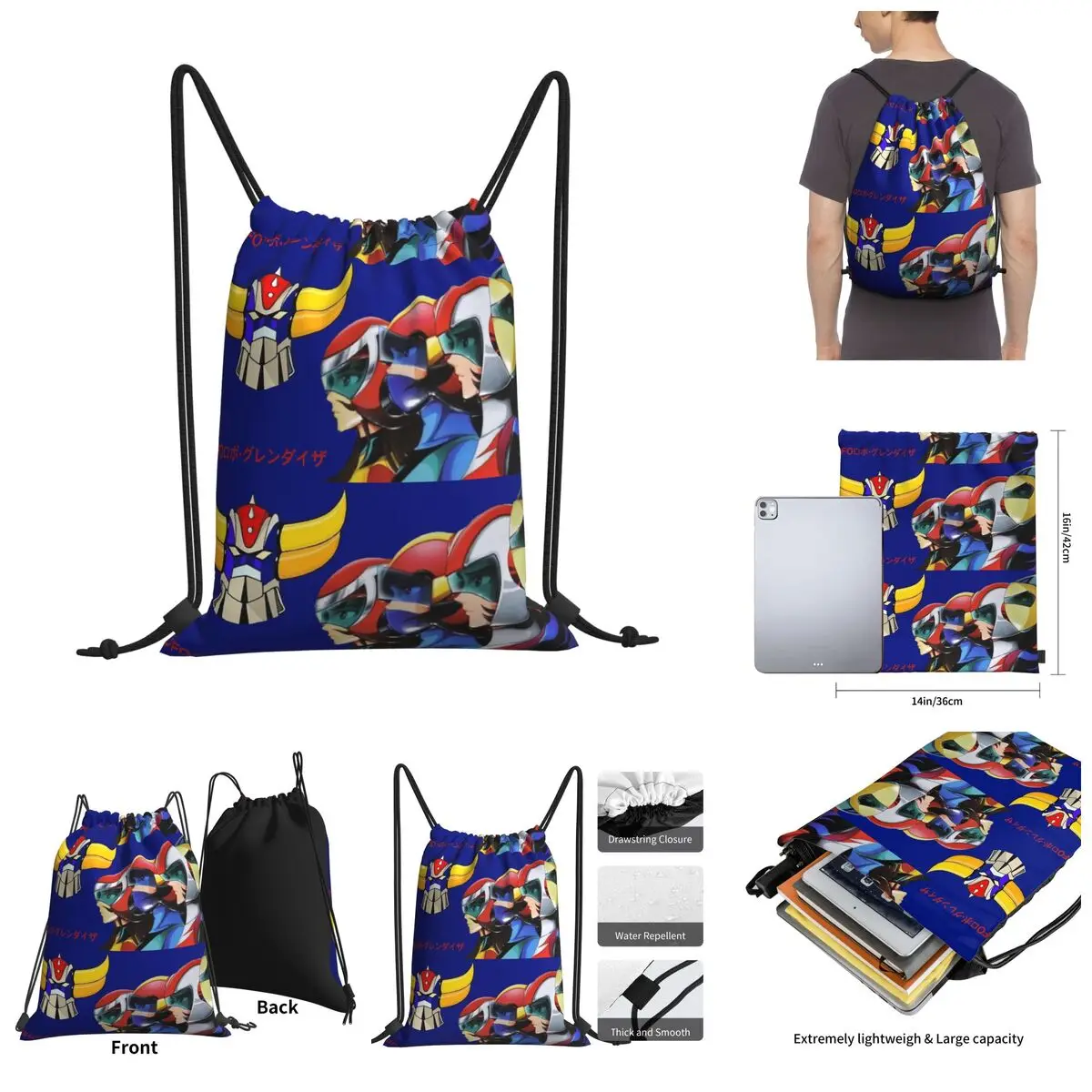

UFO Robot Goldrake Drawstring Bags Gym Bag Casual Graphic Backpack Joke R348 Blanket roll