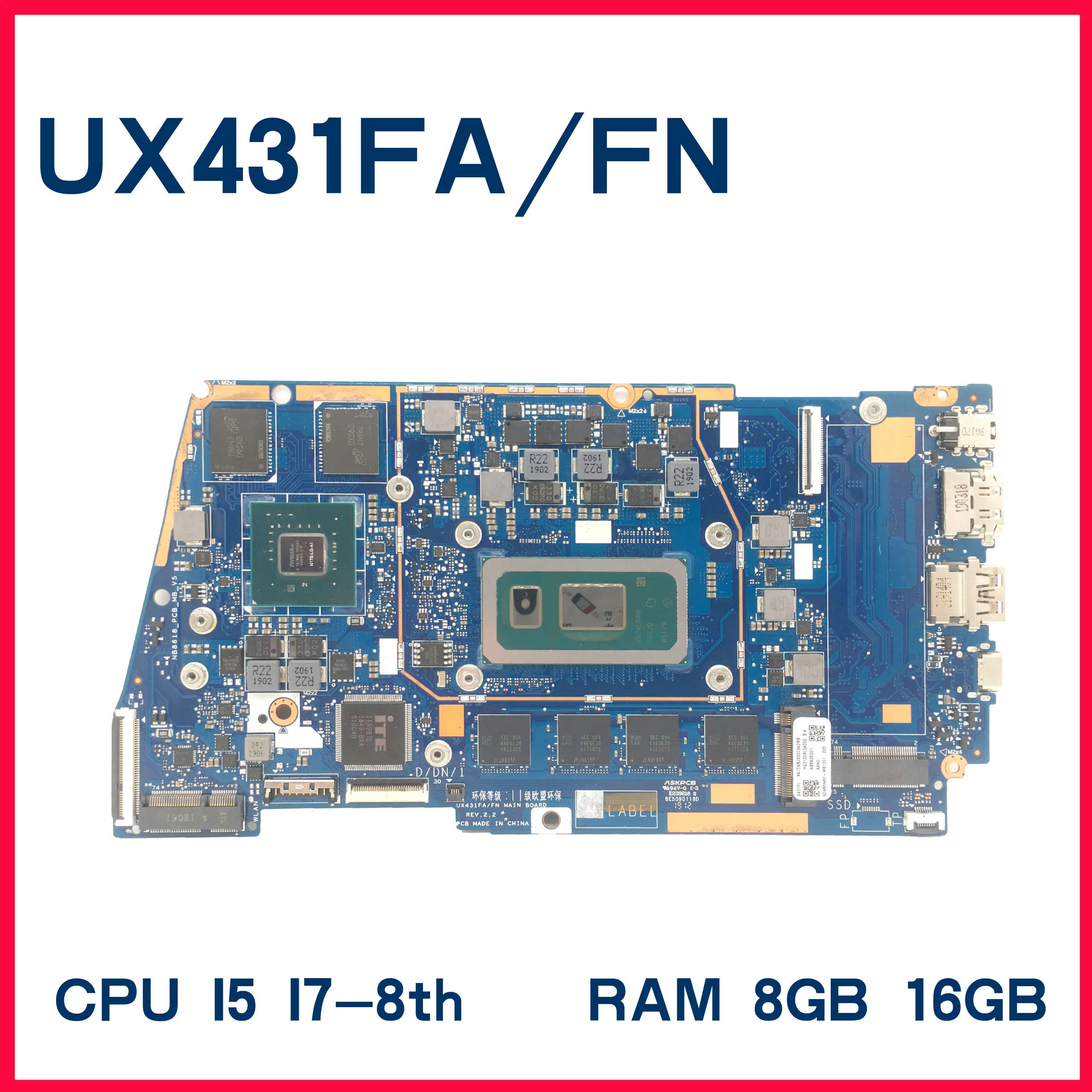 

UX431FA UX431FN Motherboard For ZenBook-14 UX431FAC UX431F UX431FC Notebook Mainboard 4GB/8GB/16GB-RAM I3-I5-I7-8th/10th UMA PM