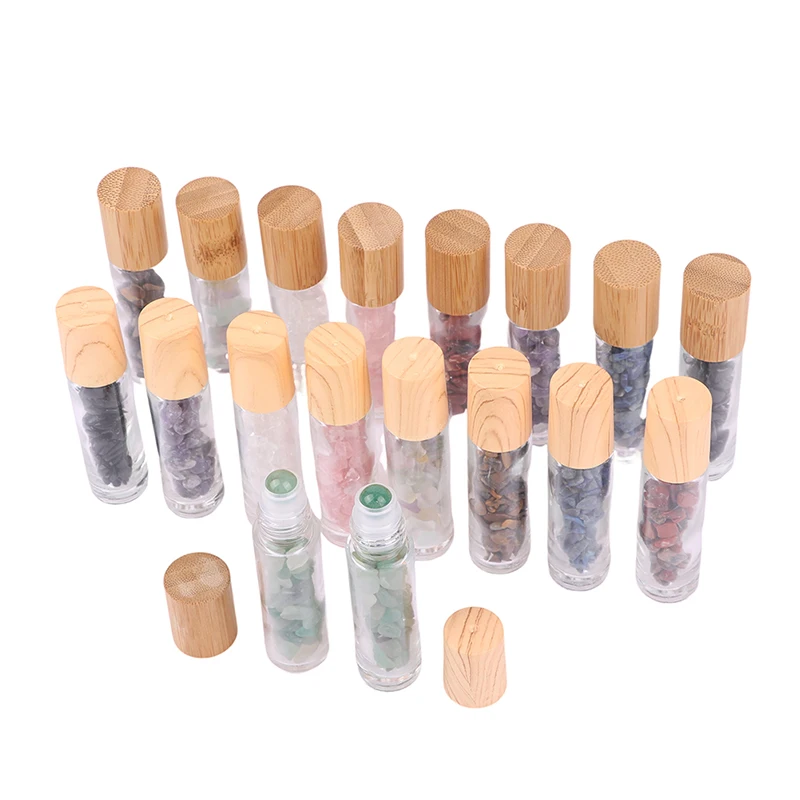 

10ml Roll On Bottle Perfume Bottles Essential Oil Natural Jade Roller Bottles with Crystal Chip Glass Travel Refillable Bottle