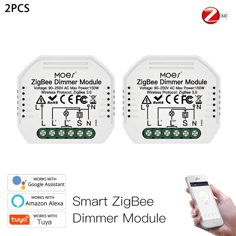 

Умный модуль переключателя ZigBee с Wi-Fi, светодиодный диммер, переключатель для штор, дистанционное управление с помощью приложения Smart Life, Alexa Google Home, голосовое управление