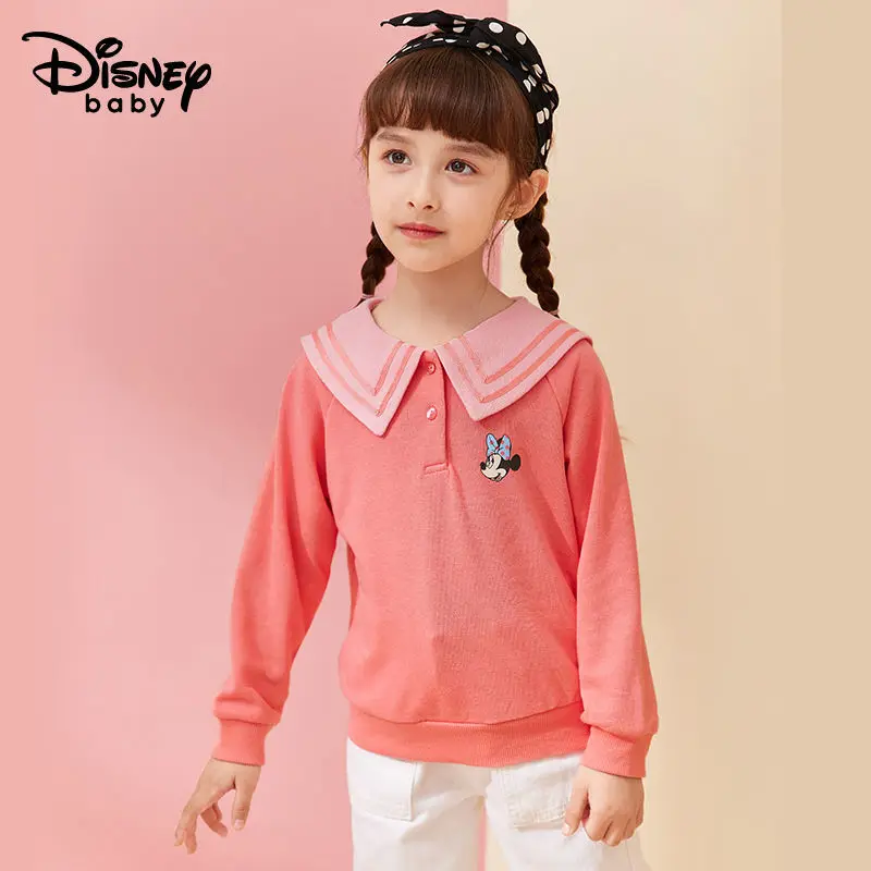 

Disney Kids Cotton Hoodie Girls Long Sleeves Fall Buttons Minnie Mouse Embroidery Kids Navy Collar Sweatshirt Girls Clothing