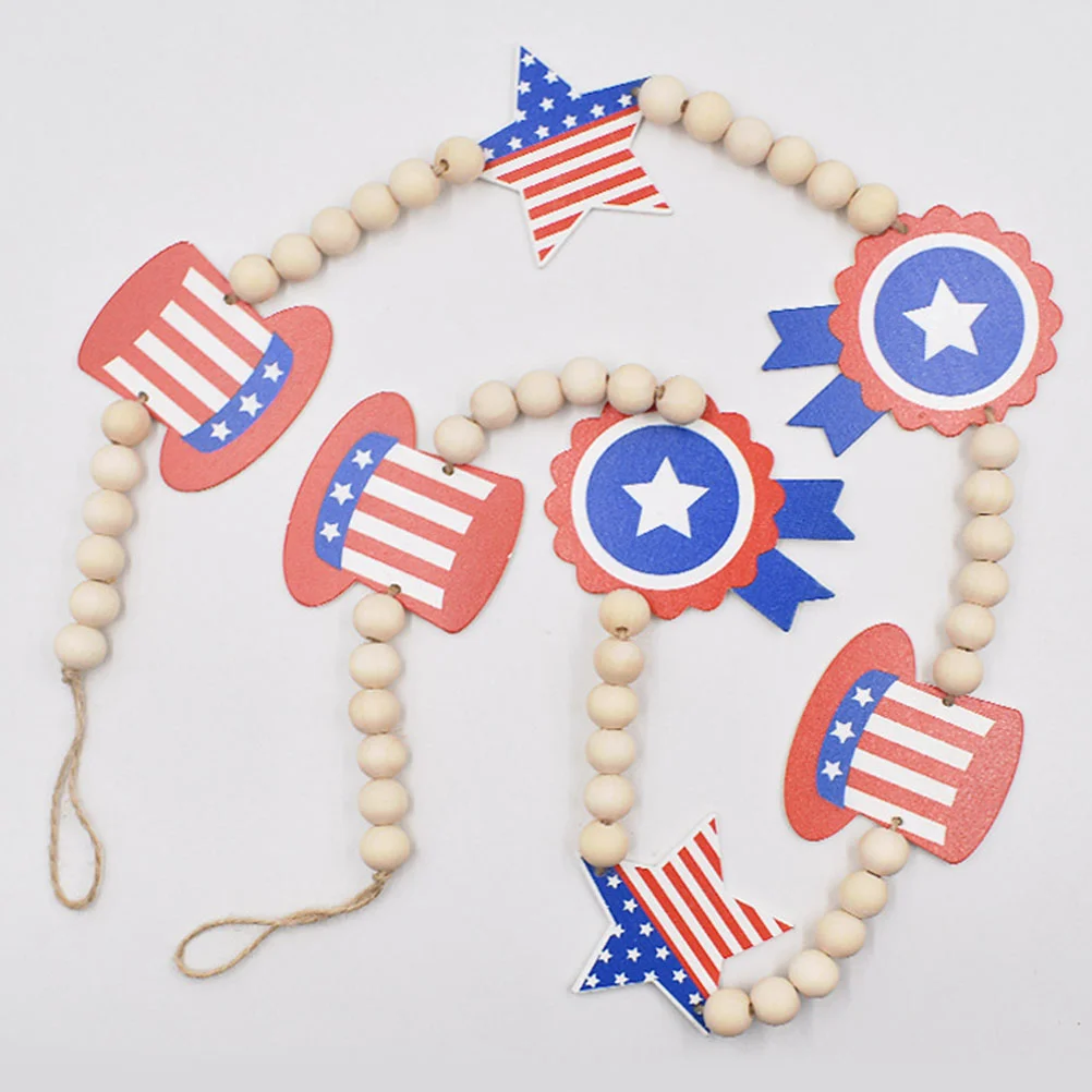 

Independence Day Beads Hanging Wood Strings Wooden Garland Beaded Photo Props Farmhouse Pendant