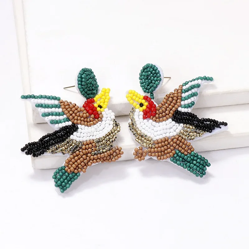 

Minar New Chic Colorful Miyuki Beads Strand Simulation Bird Wings Big Drop Earrings for Women Female Statement Daily Jewelry