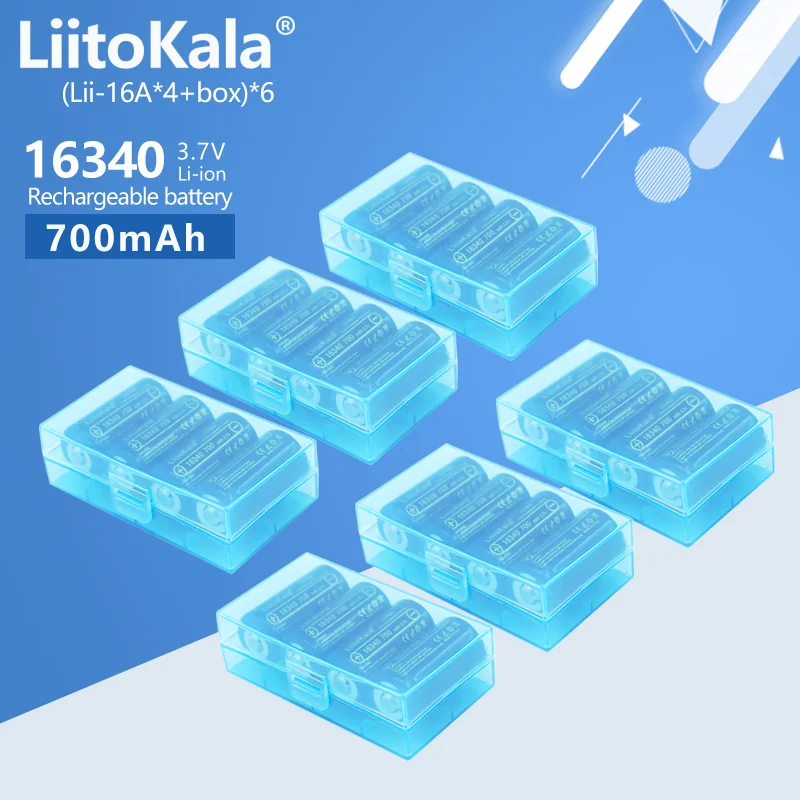 

24PCS LiitoKala Lii-16A 16340 700mAh Li-ion Battery CR123A Rechargeable Batteries 3.7V CR123 for Laser Pen LED Flashlight Cell