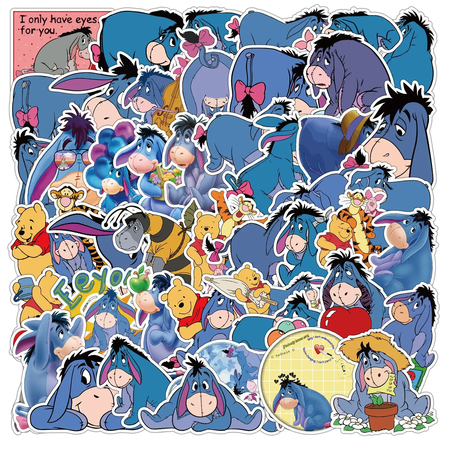 

50Pcs Disney Cartoon eeyore Decals for Skateboard Scrapbook Car Laptop Luggage Phone Graffiti waterproof Sticker Kid Toys