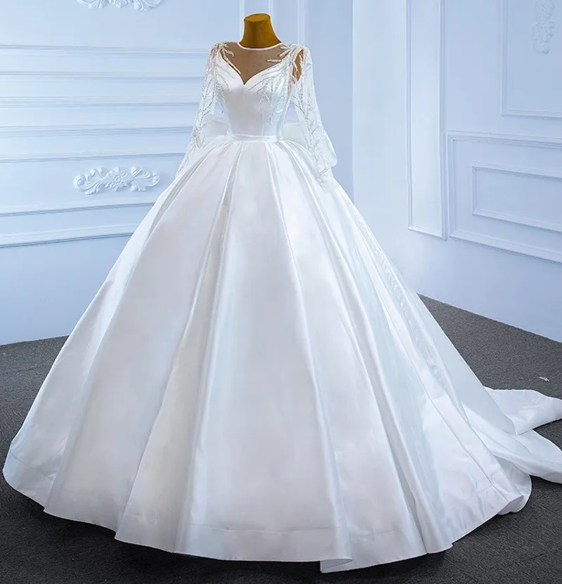 2220. Свадебные платья принцессы трапециевидной формы с длинными рукавами и