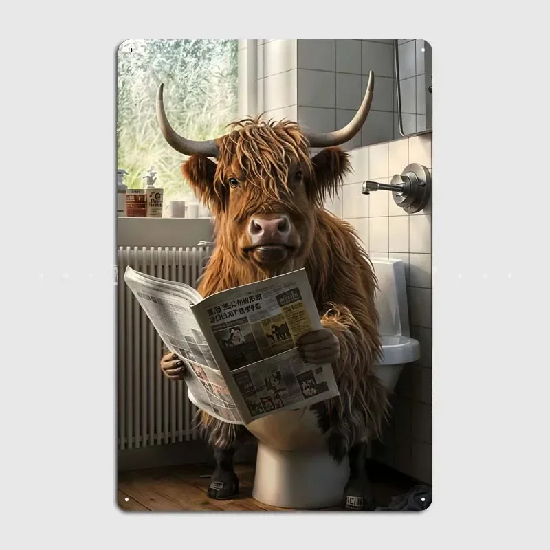 Винтажные металлические жестяные ретро-знаки Highland &quotкорова на унитазе&quot для