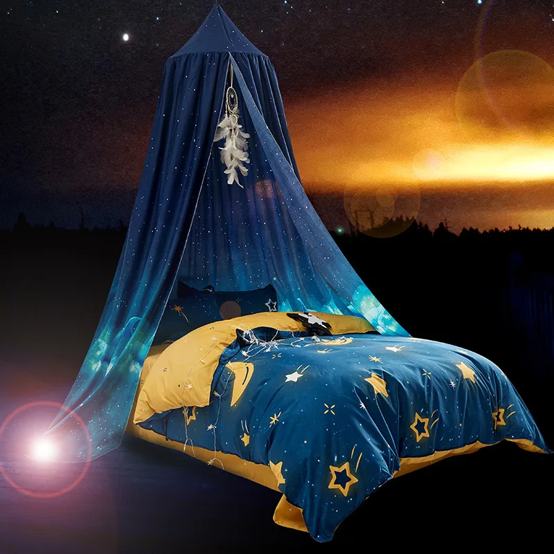 Home Circular Single-DoorBright Starry Sky Mosquito Net   Mongolian Yurt WindowBaby Bed Polyester Easy To Fit And   Remove