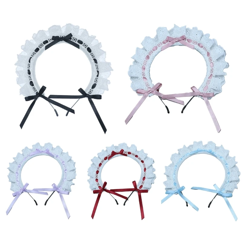 

L5YD Women Pleated Lace for Head Band with Bowknot Decor Travel Shopping Headwear