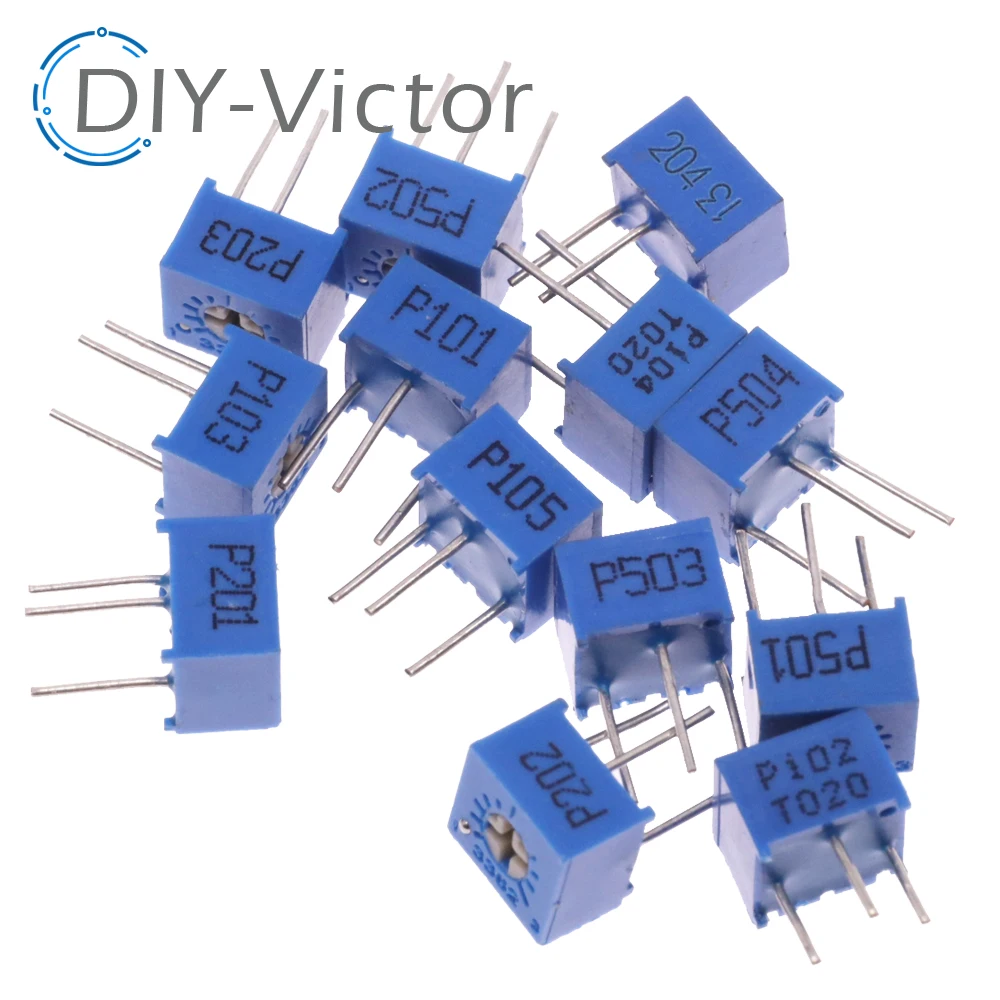 Набор потенциометров 3362P, 13 штук, переменный резистор 100R-1M, 200R, 500R, 1k, 2k, 5K, 10K, 20K, 50K, 100K, с возможностью подстройки.