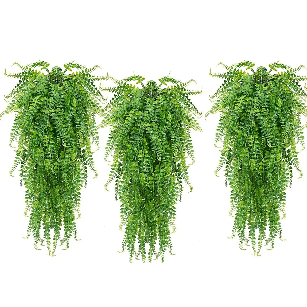 

3 Pcs Artificial Hanging Ferns Plants Vine Fake Ivy Boston Fern Hanging Plant Outdoor UV Resistant Plastic Plants(Green)