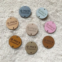 30pcs round leather labels customize logo sewing tags for knitting clothes personalised vegan crochet hat label handmade items
