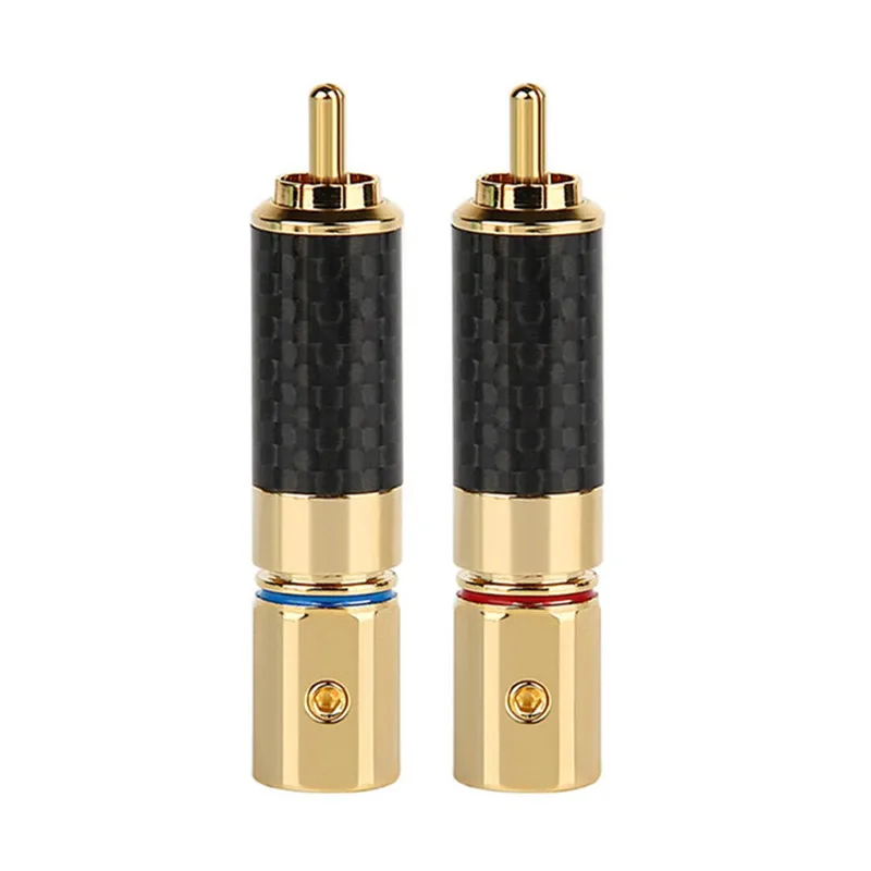 

HiFi RCA Plug Connector Male Splice Headphone Adapter Carbon Fiber Copper Speaker Terminal Gold Silver For 10mm Audio Cable