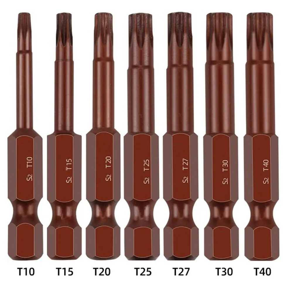 

7pcs 50mm Torx Screwdriver Bits Set Magnetic Without Hole Hex Shank Driver Tamper Proof Security Drill T10 T15 T20 T25 T27 T30