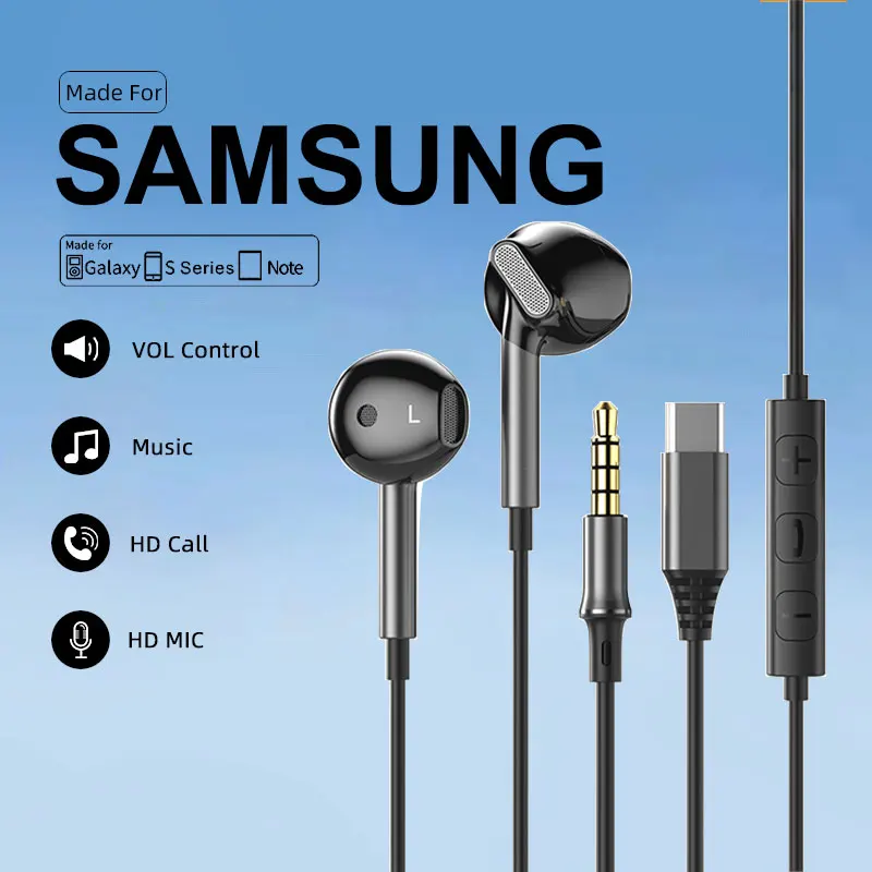 HiFi Type C проводные наушники-вкладыши 3 5 мм с микрофоном для iPhone 16 15 Samsung