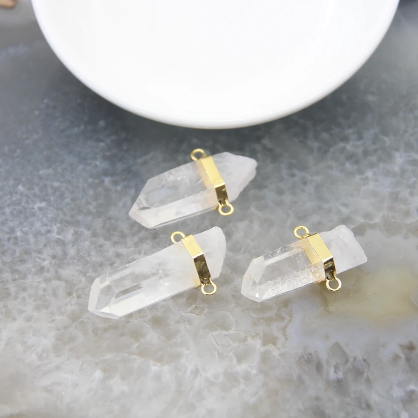 

Double Bail Raw Crystal Point Pendants with Gold Electroplated,Natural White Quartz Stick Charms Healing Necklace Jewelry Making