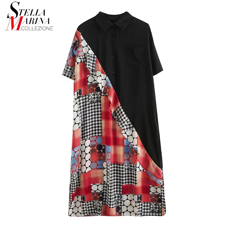 

Новинка 2022 года; Летнее повседневное длинное платье контрастных цветов в горошек с оборками; Большие размеры; Свободное симпатичное платье;...