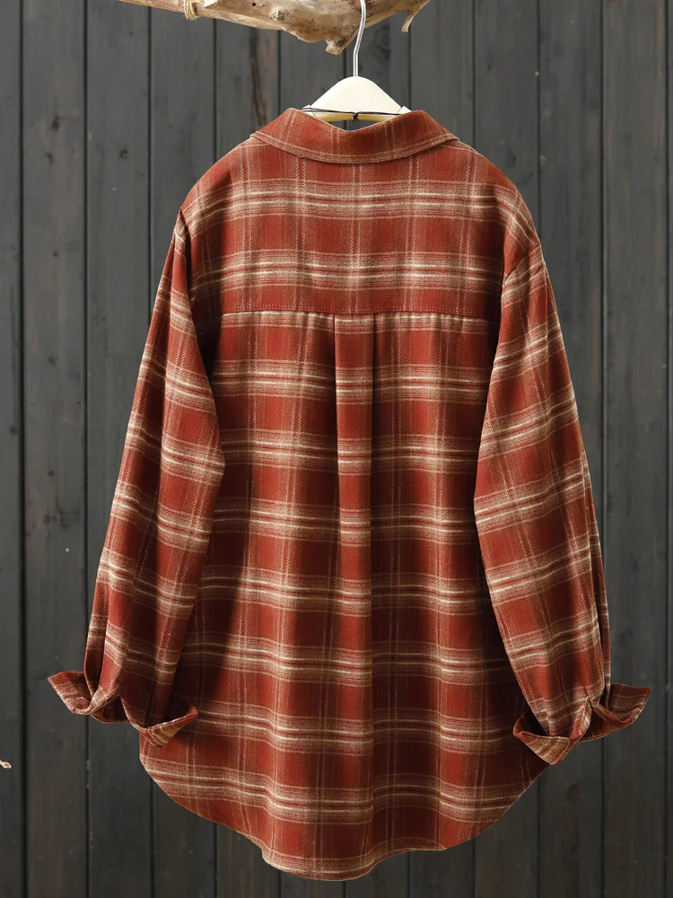 Весенне-осенние новые клетчатые рубашки с коротким передом и длинной спиной