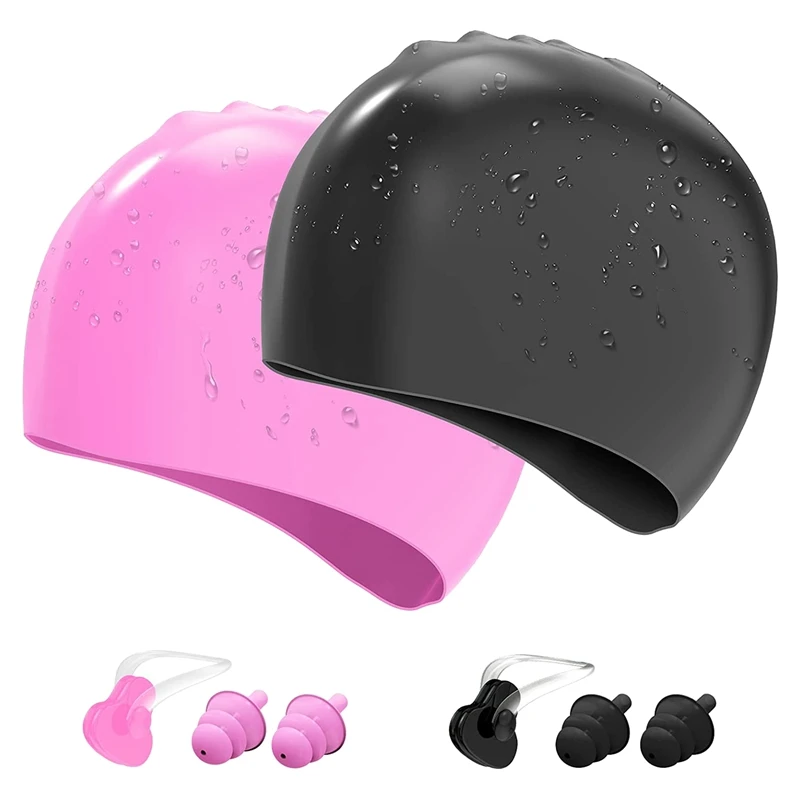 

2 Pack Silicone Swimming Cap,Unisex Waterproof Elastic Swimming Hat,Swimming Cap For Men Women Adult Youths