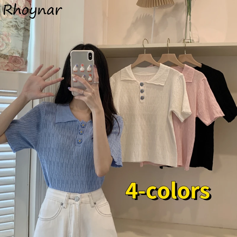 

T-shirts Women Summer Sweet Ladies Fashion Solid Streetwear Simple Young Students Loose Leisure All-match Thin Cozy Classic Chic