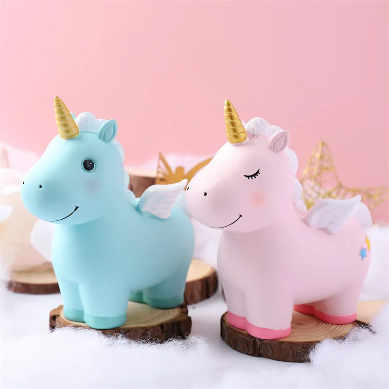 Cute Cartoon Unicorn Piggy Bank for Children Girls Boys Large Resin Animal Money Savings Organizer Box Coins Holder Storage