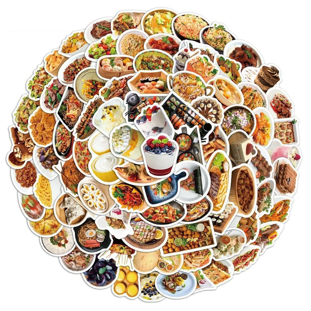 

10/30/50PCS Popular Chinese Food and Snack Menu Graffiti Waterproof Sticker Refrigerator Skateboard Water CupDecorationWholesale