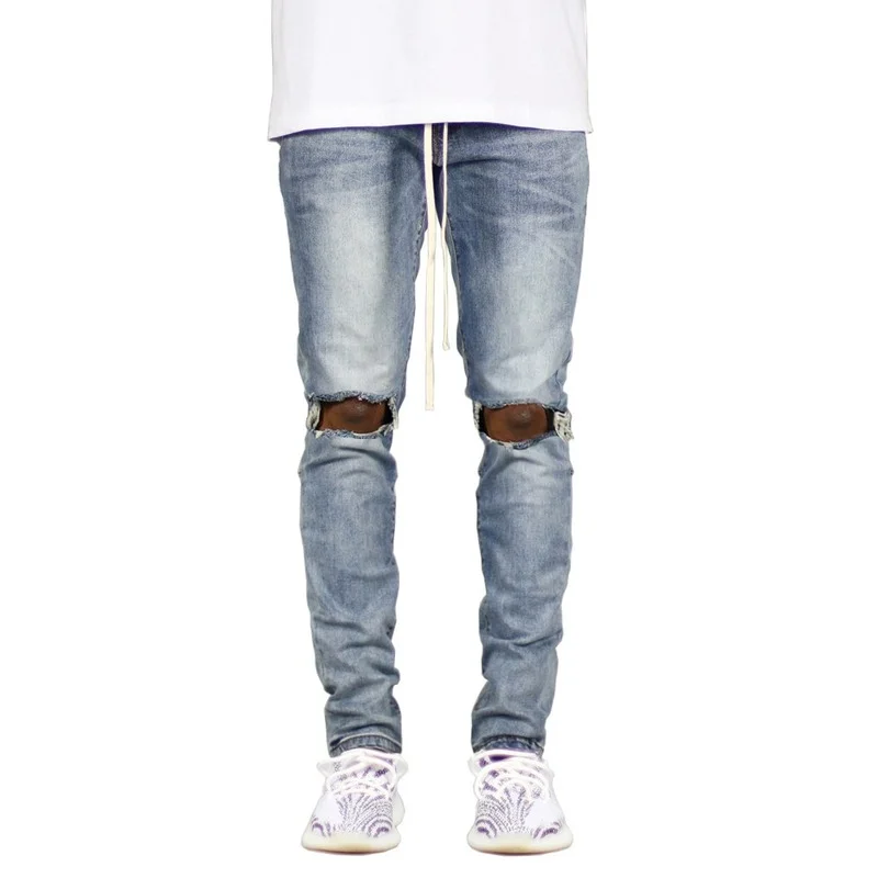 New Men's Ripped Side Ankle Zipper Skinny Stretch Fashion Jeans