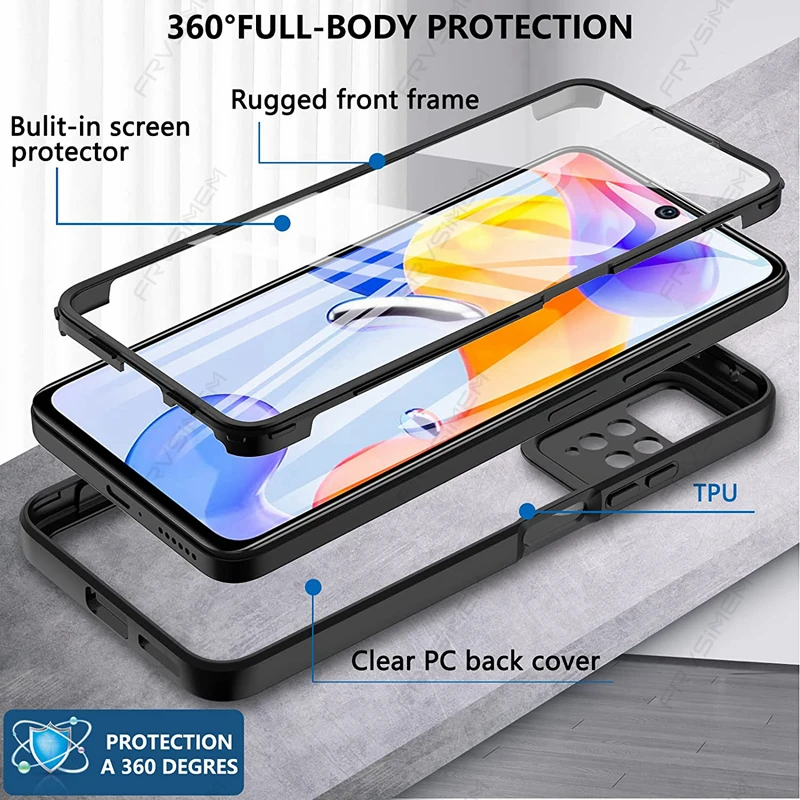 Чехол с полной защитой 360 градусов для XiaoMi RedMi Note 11 11s 10 10s Pro Plus 5G 4G 9 9s 9T 9A 9C 12 NFC 10C