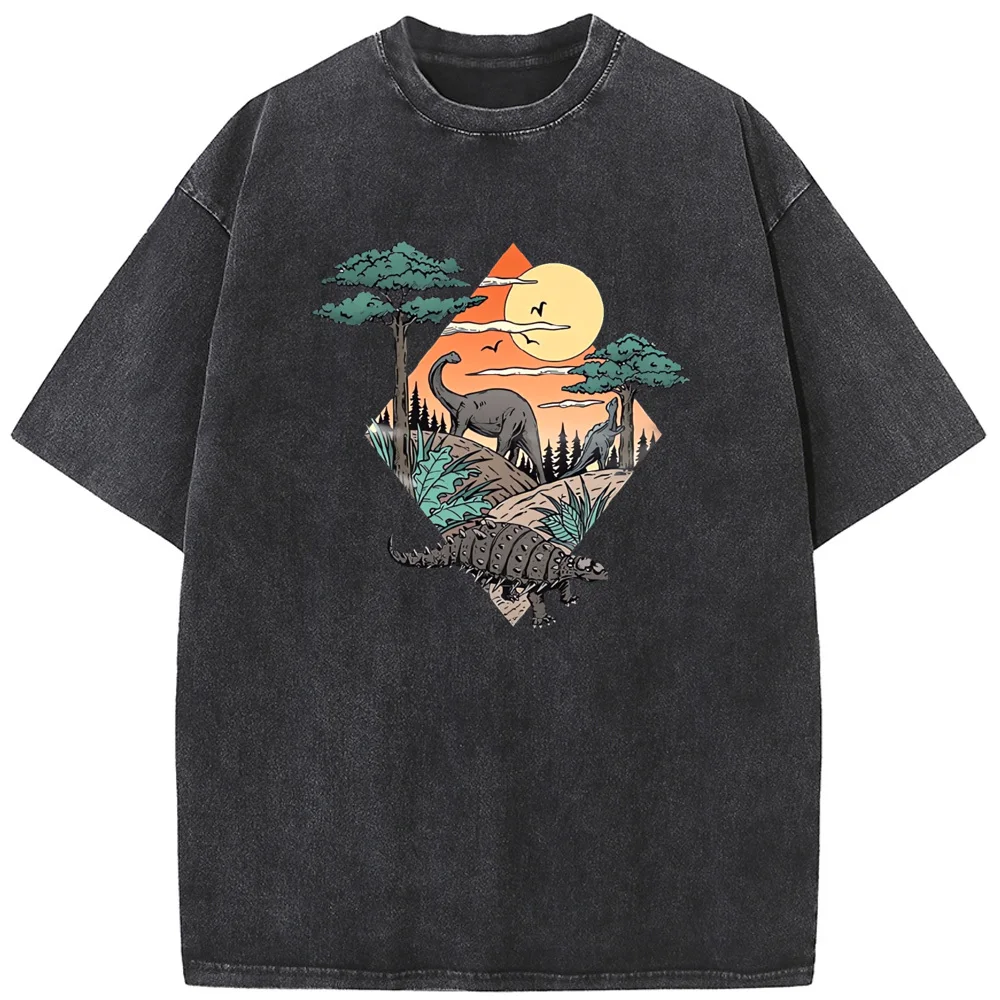 

Ancient Dinosaur Unisex O-Neck Washed T-Shirt Novelty 230g Cotton Summer Bleached Tshirt Funny Casual Loose Bleach T shirt