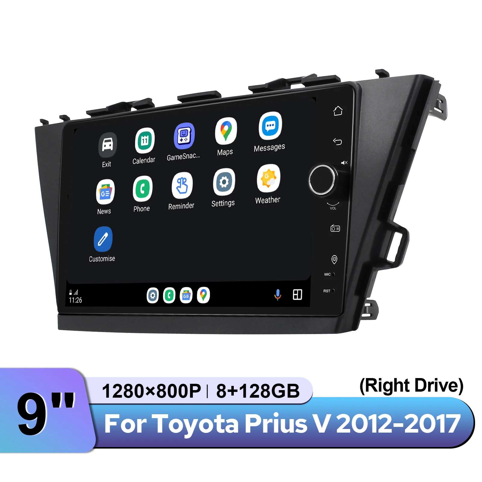 Фото Обновленная 9-дюймовая Android-магнитола для Toyota Prius V 2012-2017 (правый руль) с CarPlay и Android Auto, мультимедийный плеер Plug&Play №5