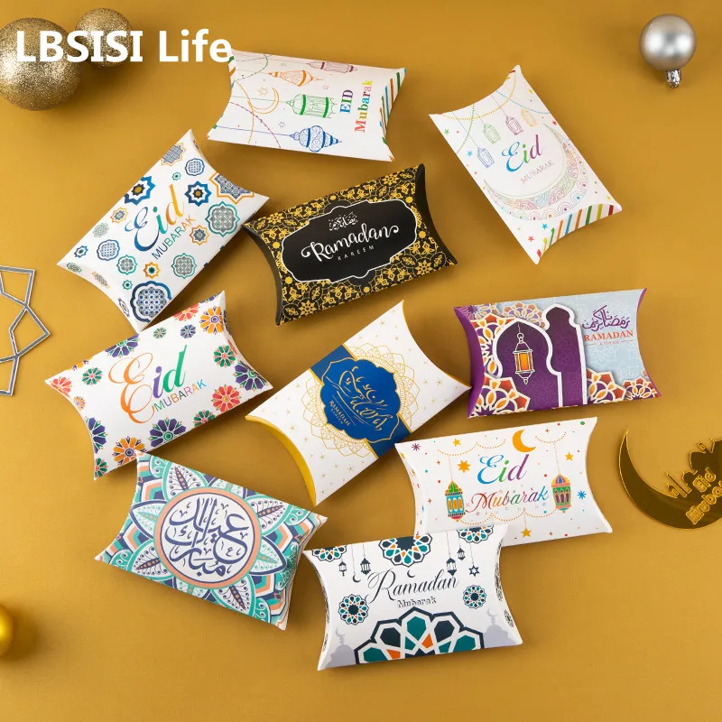 

Мусульманские коробки-подушки для конфет LBSISI Life 20 шт., упаковка для печенья ручной работы, ИД Мубарак, украшения для исламского фестиваля Вечерние