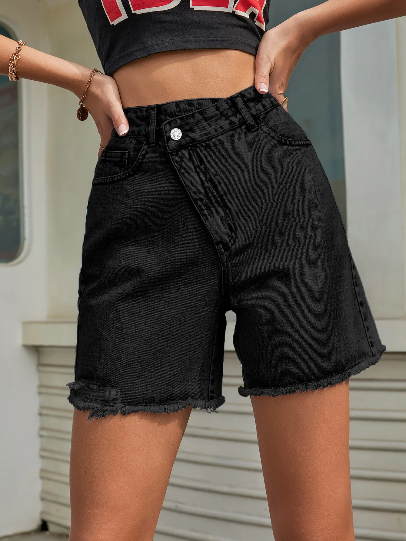 Retro Washed Denim Shorts Straight Leg Pants Women Casual Fashion High Waist Slim Denim Shorts Ladies Y2k Bottoms Jeans Short