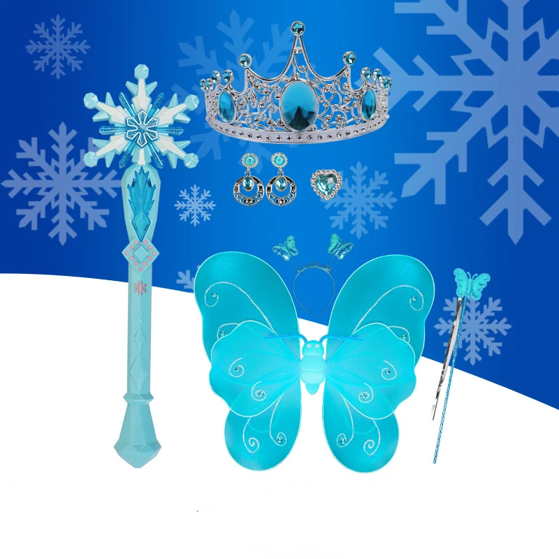 

Disney cute New princess snowflake Frozen elsa Music Magic wand Ring crown set Makeup Toys Birthday Christmas Gift