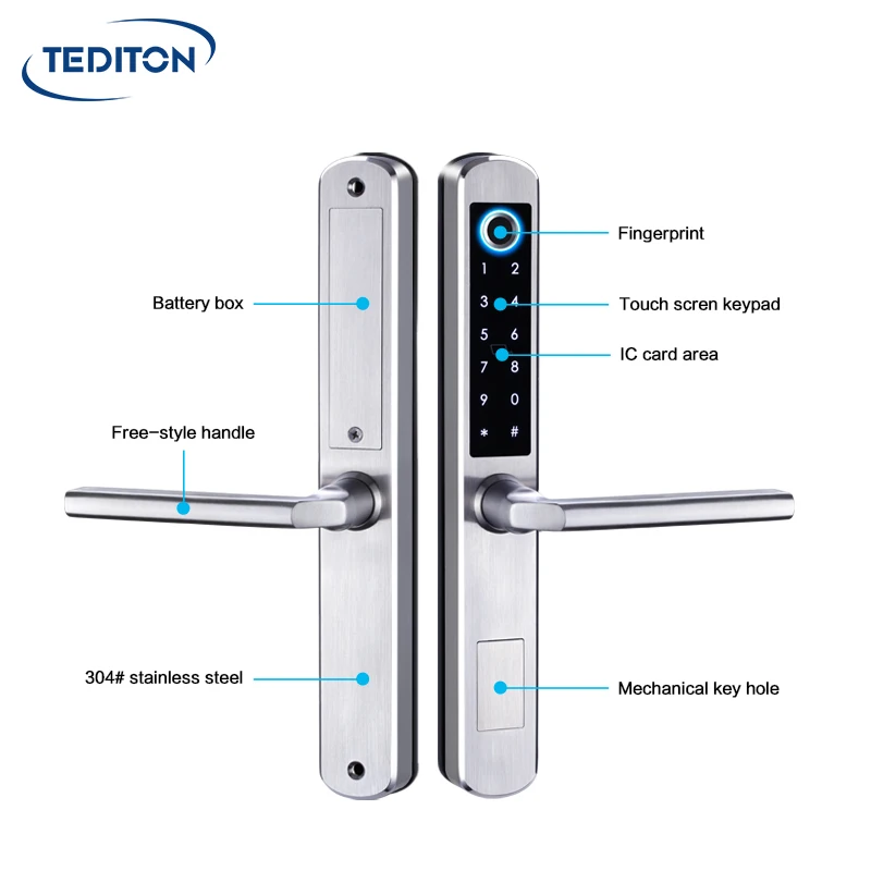 

TT lock App BLE APP Smart Door Lock Waterproof fingerprint Biometric digital lock for sliding door