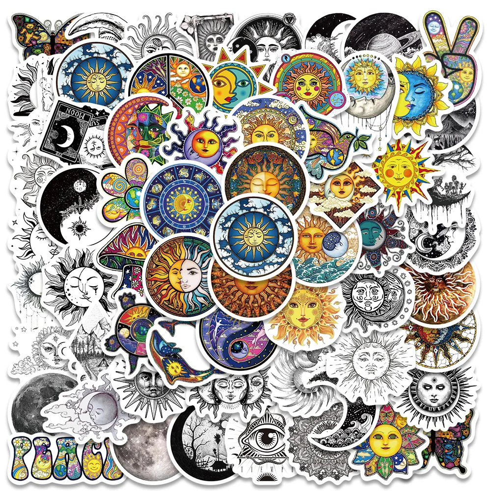 

10/50/64pcs Cool Gothic Cartoon Witch Moon Sun Stickers Aesthetic Art Decals Scrapbook Laptop Guitar Phone Graffiti Sticker Kids