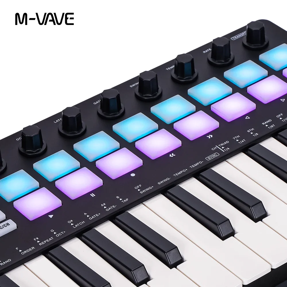M-VAVE SMK-II 25-клавишный Контроллер MIDI-клавиатуры С 16 Барабанными Пэдками RGB