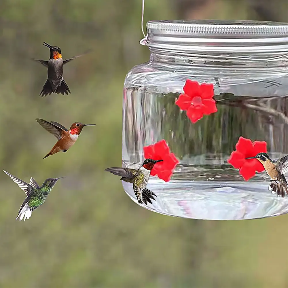 Mason Jar With Ports Flower Hanging Bird Feeder Outdoor Garden Corridor Balcony Decor