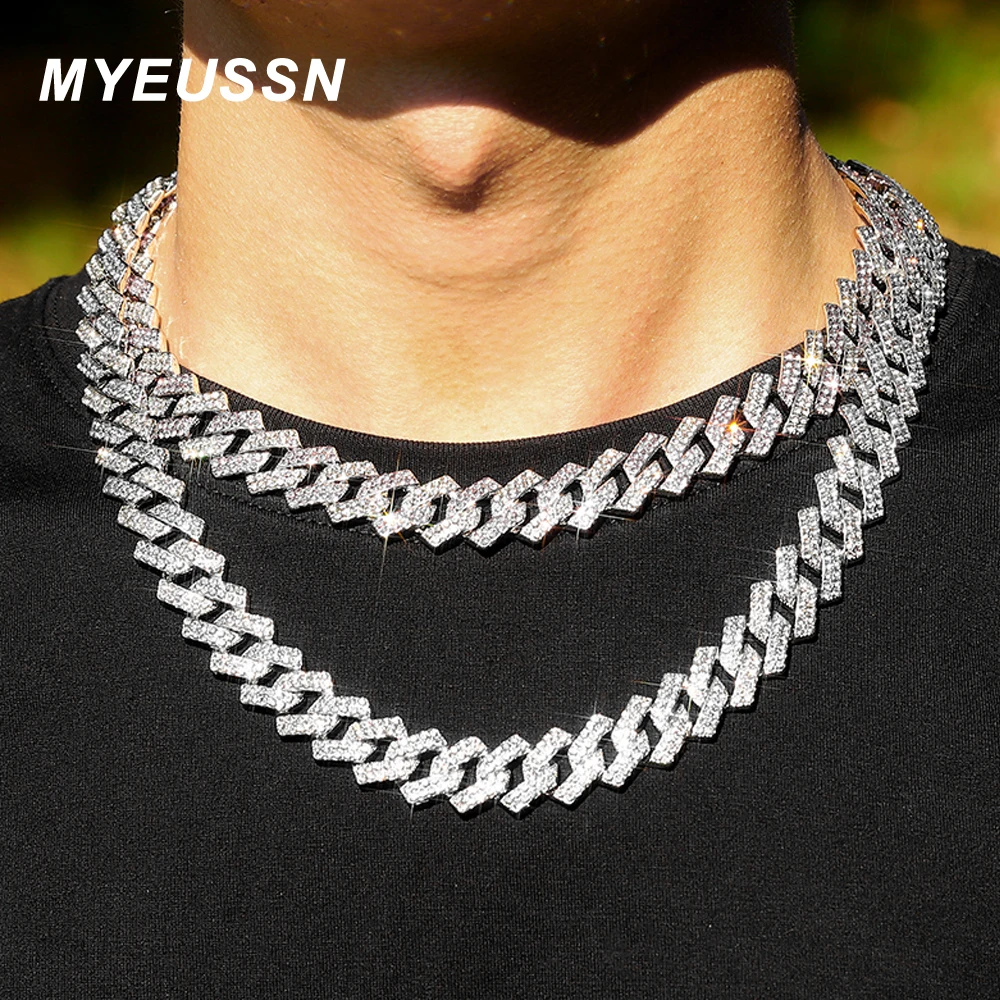 Hip Hop Women Men 16MM Cuban Link Chain Necklace Bling Iced Out 2 Row Rhinestone Paved Rhombus Cuban Necklaces Jewelry Suit Gift
