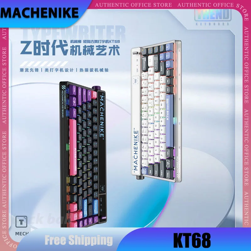 

Механическая игровая клавиатура KT68 Pro с экраном, 3 режима, 68 клавиш, горячая замена, регулируемая клавиатура, разноцветная Беспроводная клавиатура для ПК, ноутбука, подарок
