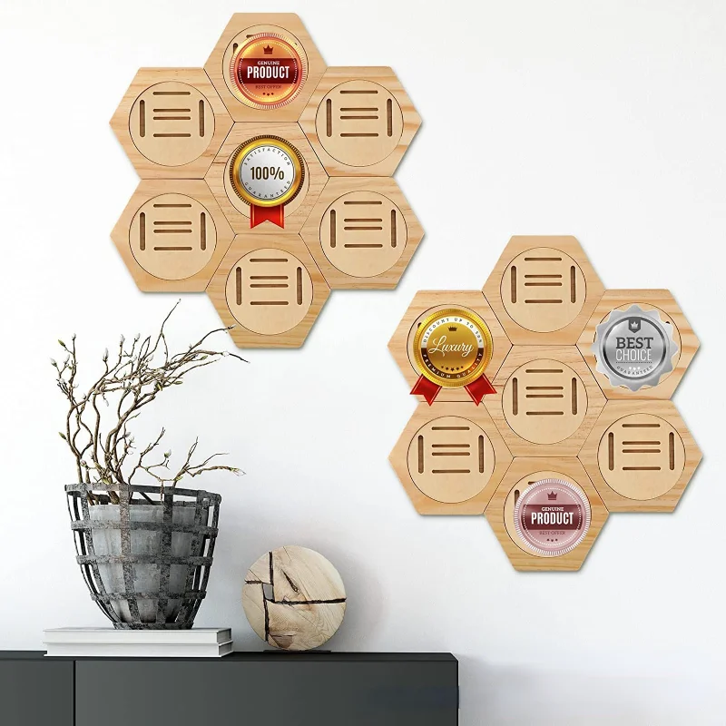 

DIY Honeycomb Wall Hanging Medal Storage Display Shelf Hexagonal Home Decoration Wooden Medal HangerMedal Hanger Decor