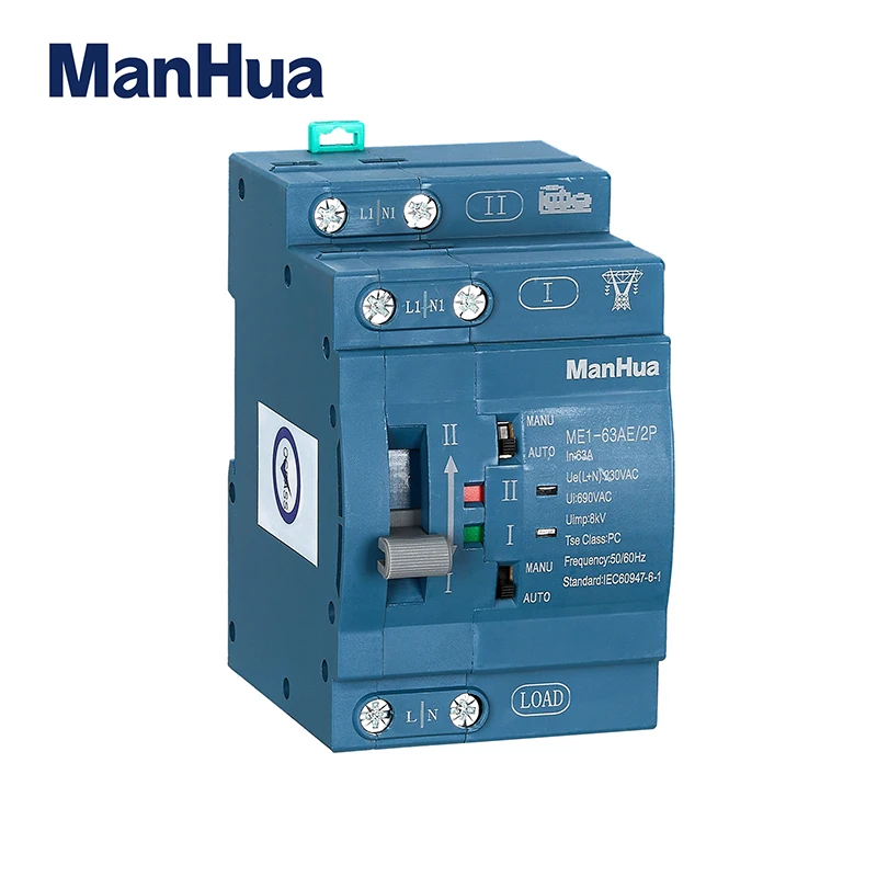 Фото ManHua Dual Power 2P 63A 230VAC ME1-63AE Автоматический резервный переключатель с двойным питанием Переключатель типа ПК Монтаж на DIN-рейку Синий корпус №4