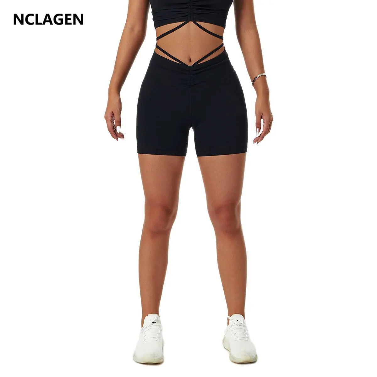 

NCLAGEN Yoga Shorts Women Running Sports Short High Waist Fitness Leggings GYM Naked Feel Buttery-Soft Elastic Workout Bottoms
