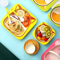 5pcsset cartoon dish tableware children feeding dishes kids baby natural bamboo fiber dinnerware with bowl fork cup spoon plate