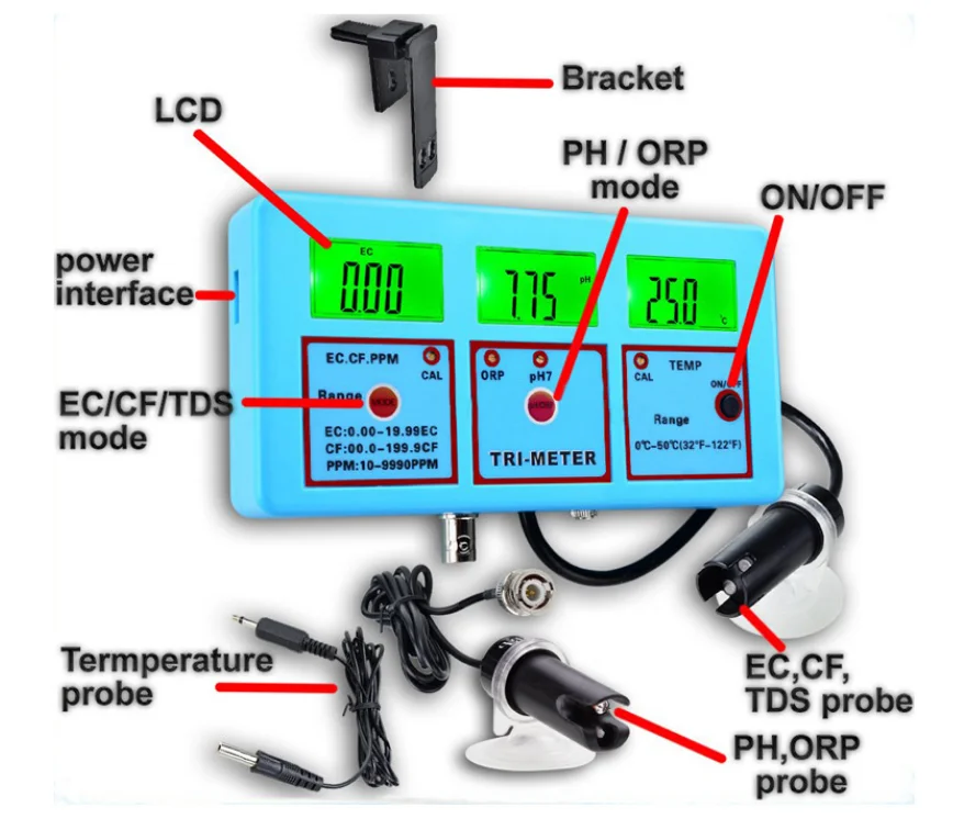 

Professional online monitor meter 6 in 1 TEMP/EC/CF/ORP/TDS/PH meter