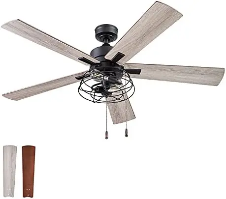 

52 Inch Industrial Style LED Ceiling Fan with Light, Pull Chain, Three Mounting Options, Dual Finish Blades, Reversible Motor -