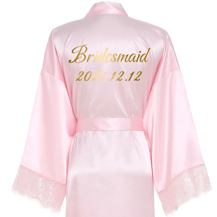 Women Sexy Long Large Plain Bride Kimono Silk Robe Satin Night Dress Wedding Bathrobe Lace Robe Ladies Gowns Custom Your Text
