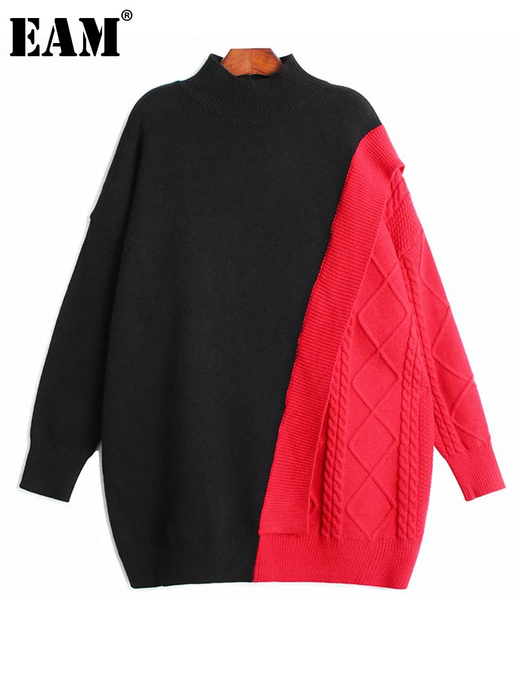 

[EAM] Gray Big Size Knitting Sweater Loose Fit Turtleneck Long Sleeve Women Pullovers New Fashion Autumn Winter 2023 1DE4568