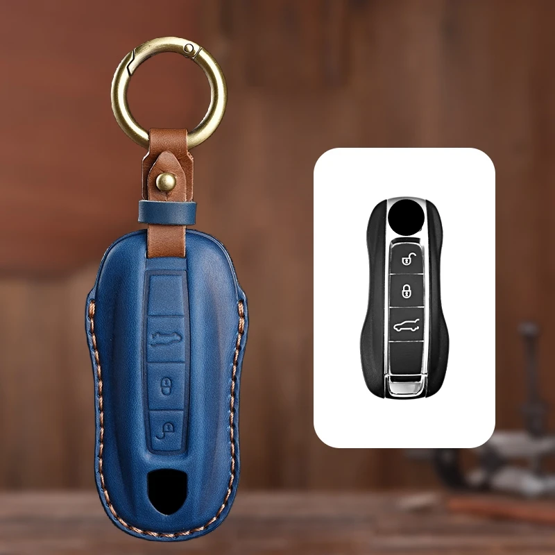 

Защитный чехол из натуральной кожи для Porsche Macan 911 Panamera Cayenne Carrera Taycan, чехол для ключей, брелок